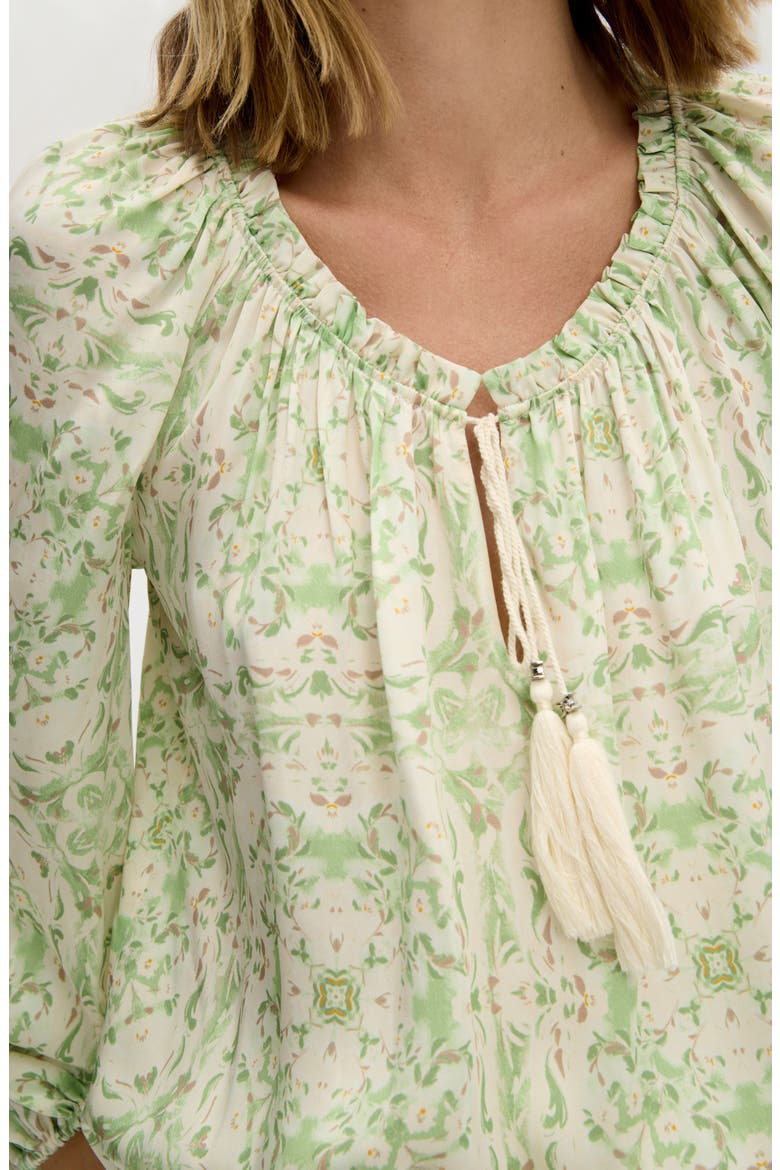 Gathered Boho Woven Shirt, Alternate, color, WILLOW GEO FLORAL SCARF