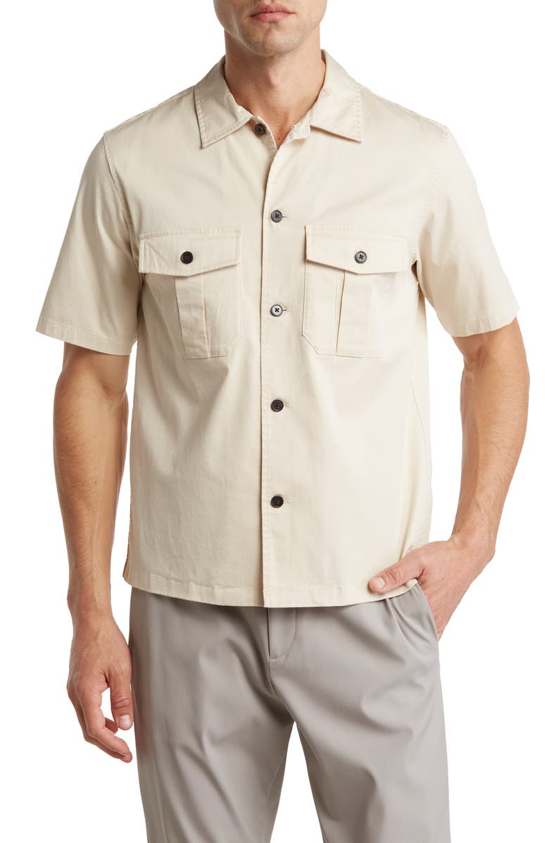 Theory Beau Solid Stretch Cotton Blend Short Sleeve Button-Up Shirt, Main, color,