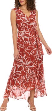 London Times Ruffle Sleeveless Faux Wrap Dress