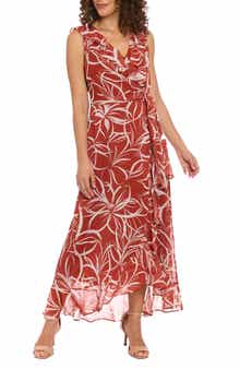 London Times Ruffle Sleeveless Faux Wrap Dress