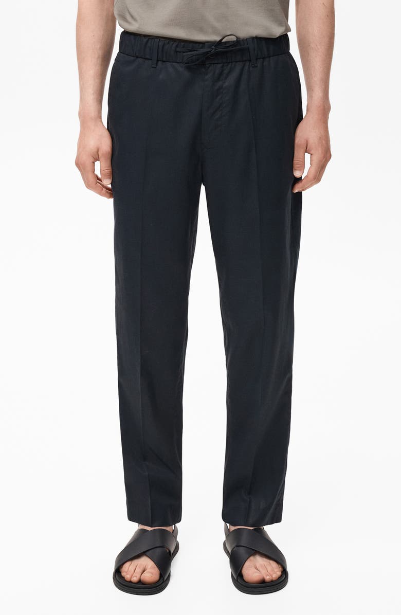 MANGO Slim Fit Drawstring Waist Pants, Main, color, Navy