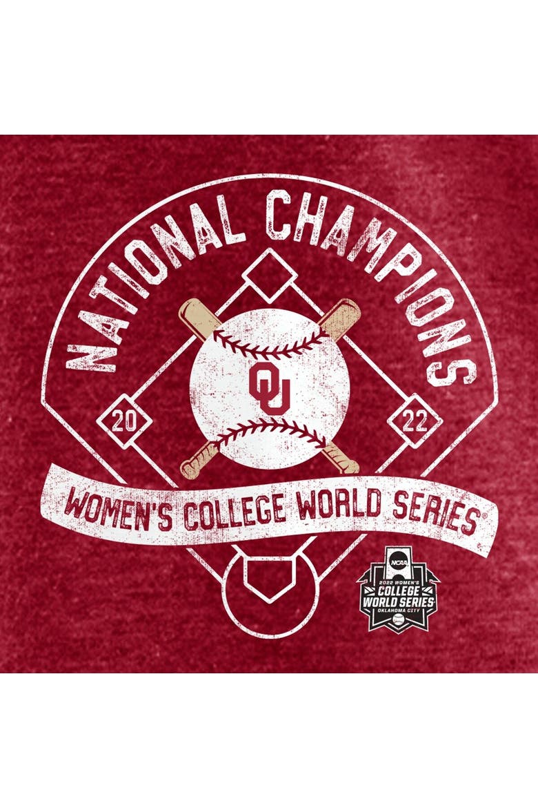 Women's Fanatics Branded Heathered Crimson Oklahoma Sooners 2022 NCAA Softball Women's College World Series Champions Slide Schedule T-Shirt, Alternate, color, Crimson