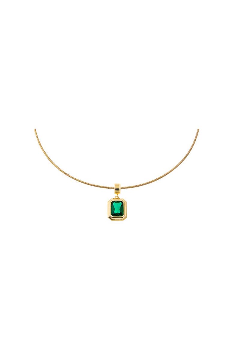 Colored CZ Emerald Bezel Pendant Omega Chain Necklace, Main, color, Emerald Green