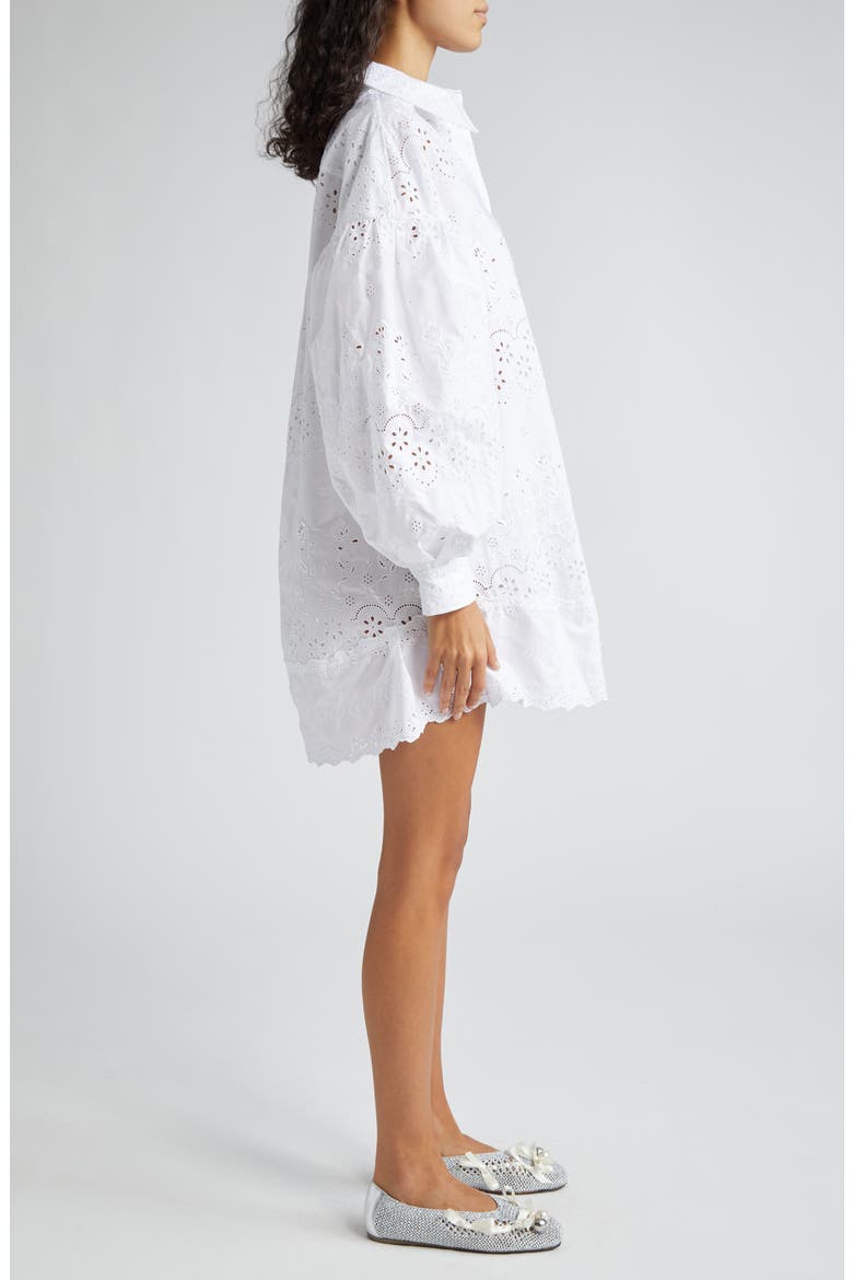 Broderie Anglaise Long Sleeve Mini Shirtdress, Alternate, color, WHITE/ WHITE