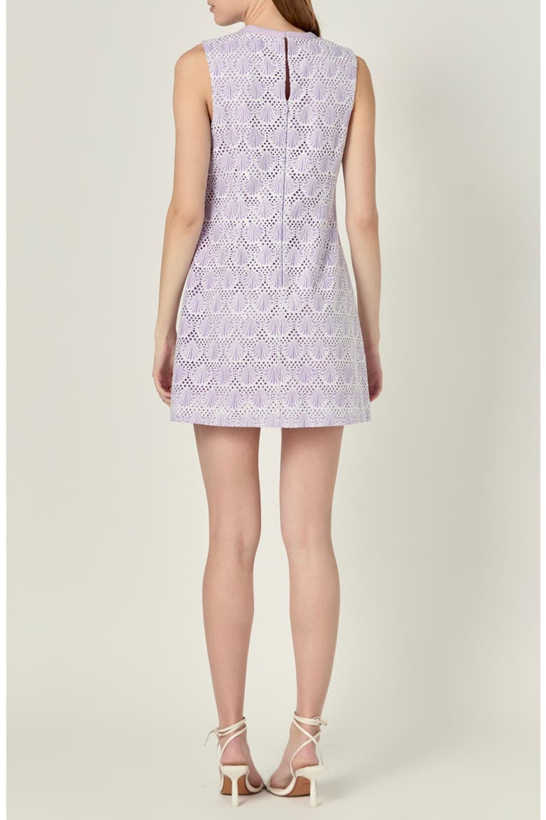 Shell Embroidered Knit Mini Shift Dress, Alternate, color, OFF WHITE/ LILAC