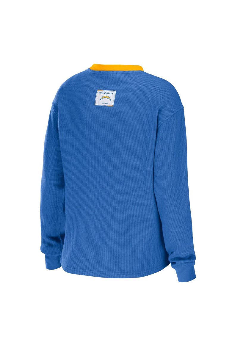 Women's WEAR by Erin Andrews Powder Blue Los Angeles Chargers Waffle Henley Long Sleeve T-Shirt, Alternate, color, Powder Blue