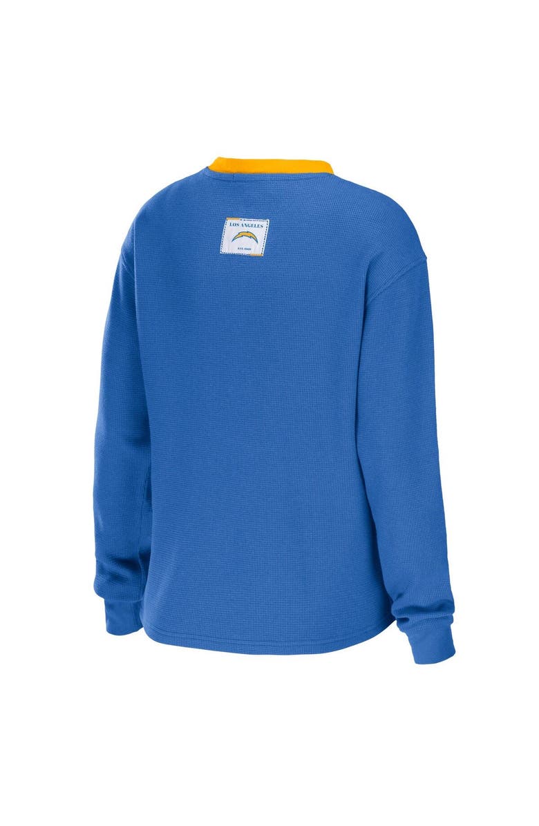 WEAR by Erin Andrews Women's WEAR by Erin Andrews Powder Blue Los Angeles Chargers Waffle Henley Long Sleeve T-Shirt, Alternate, color, 