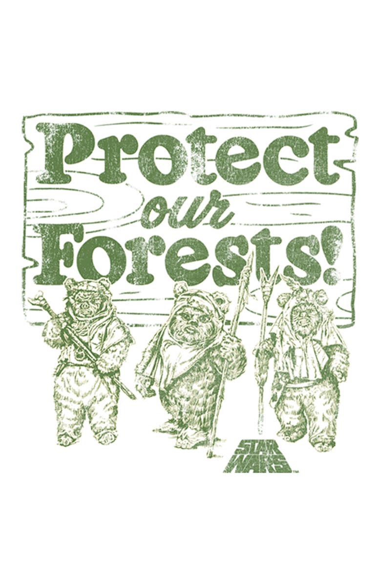 Star Wars Men's Star Wars Ewok Protect Our Forests  Graphic T-Shirt, Alternate, color, White
