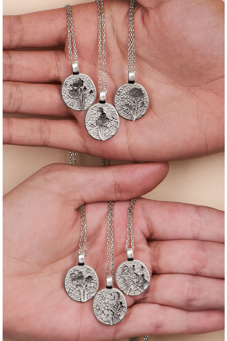Silver Birth Flower Necklace, Alternate, color, Water Lily July