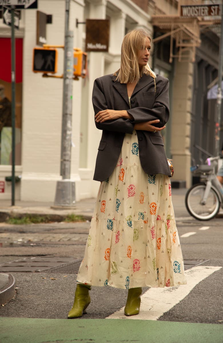 holiCHIC Embroidered Floral & Crystal Detail Cotton Maxi Dress, Alternate, color, 