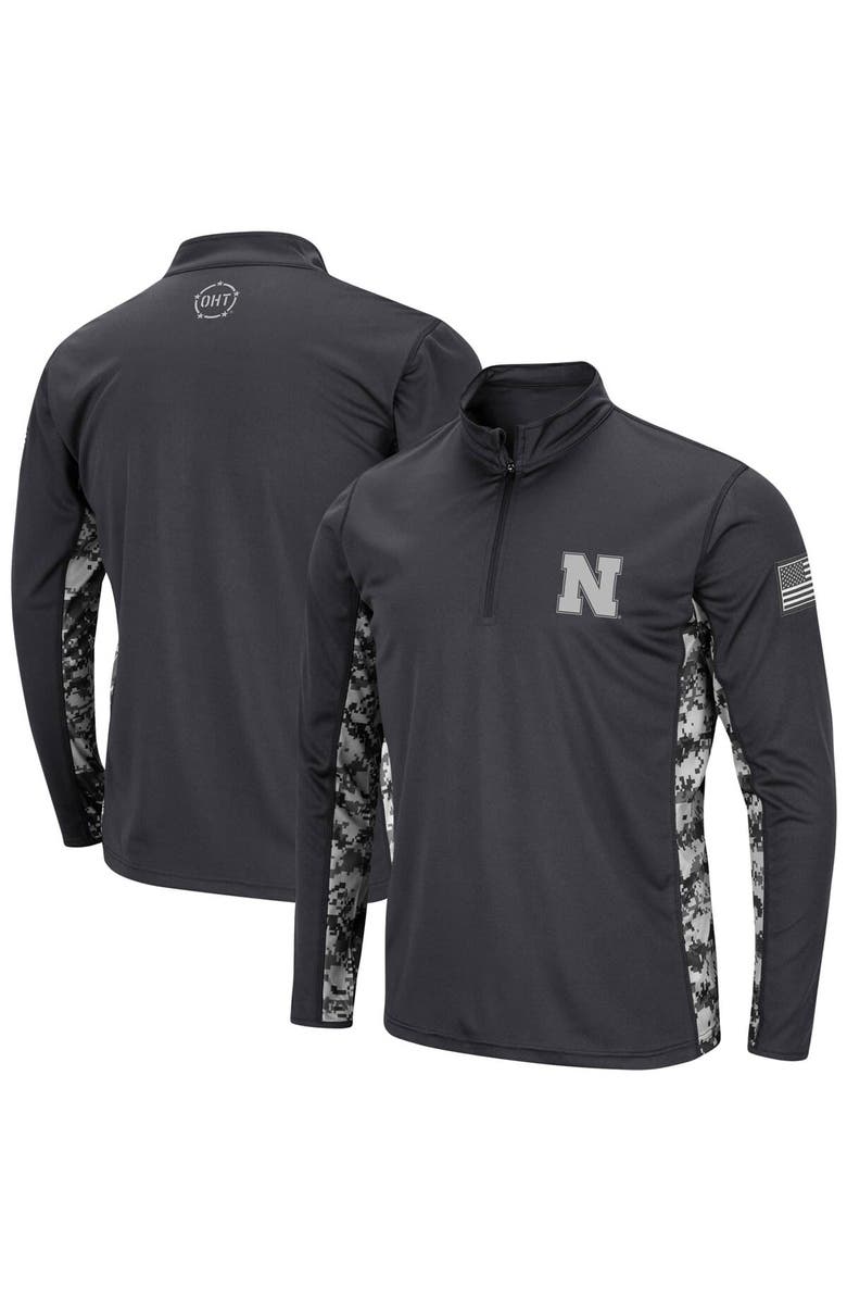 COLOSSEUM Men's Colosseum Charcoal Nebraska Huskers OHT Military Appreciation Digital Camo Lightweight Quarter-Zip Pullover, Main, color, Charcoal