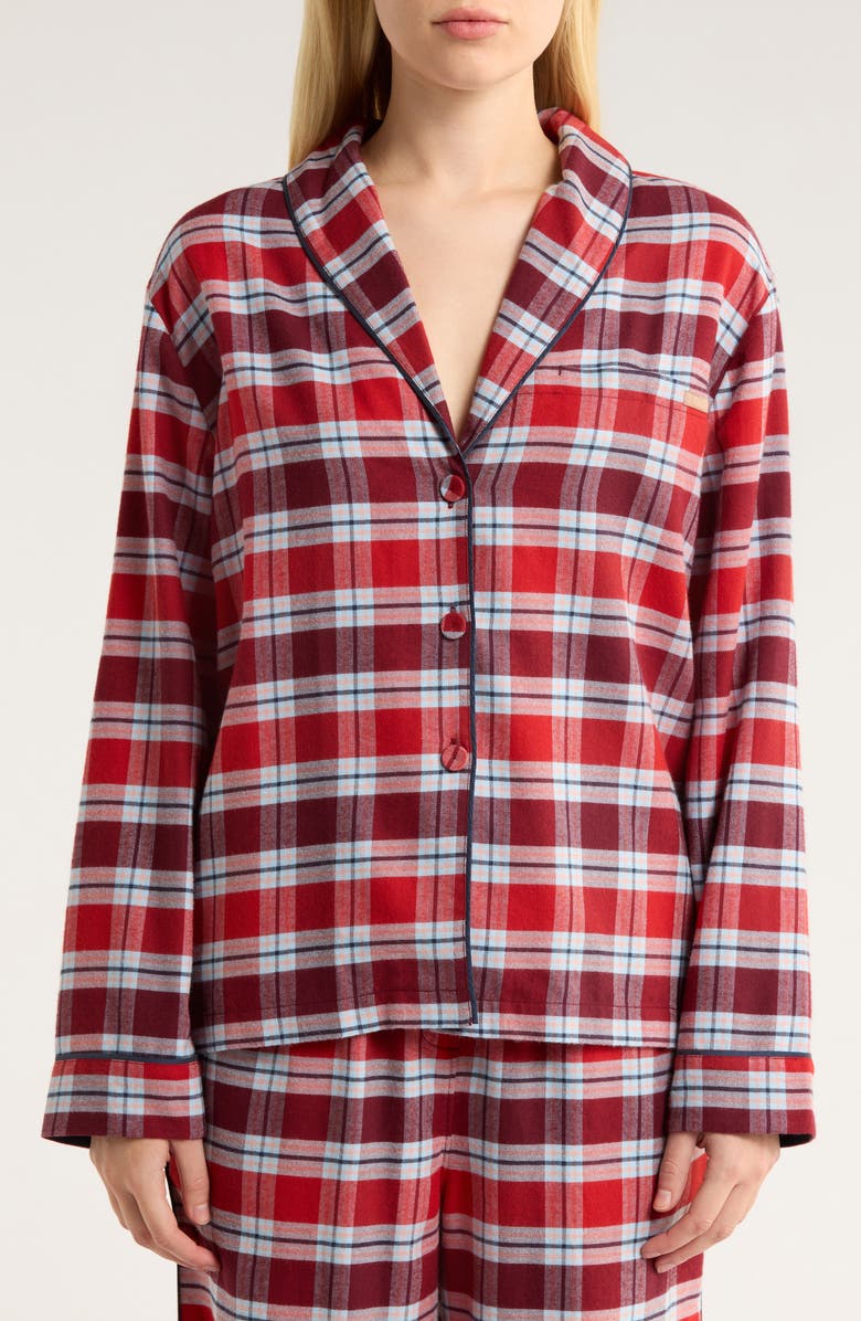 Lunya Brushed Flannel Pajama Top, Alternate, color, Rustle Plaid
