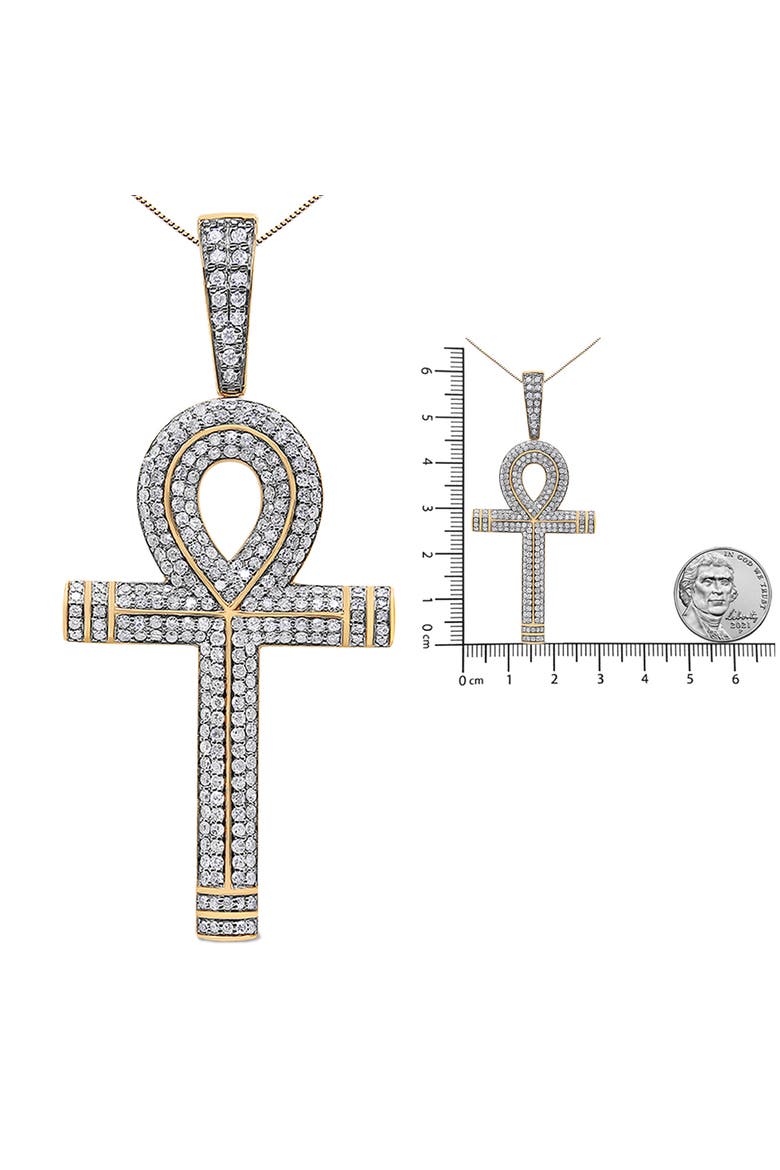 10K Yellow Gold 1 7/8 Ctw Diamond Ankh Cross Pendant Necklace for Men - NO CHAIN, Alternate, color, Yellow
