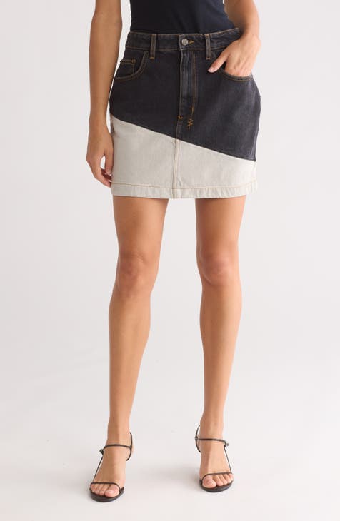 Colorblock Denim Miniskirt