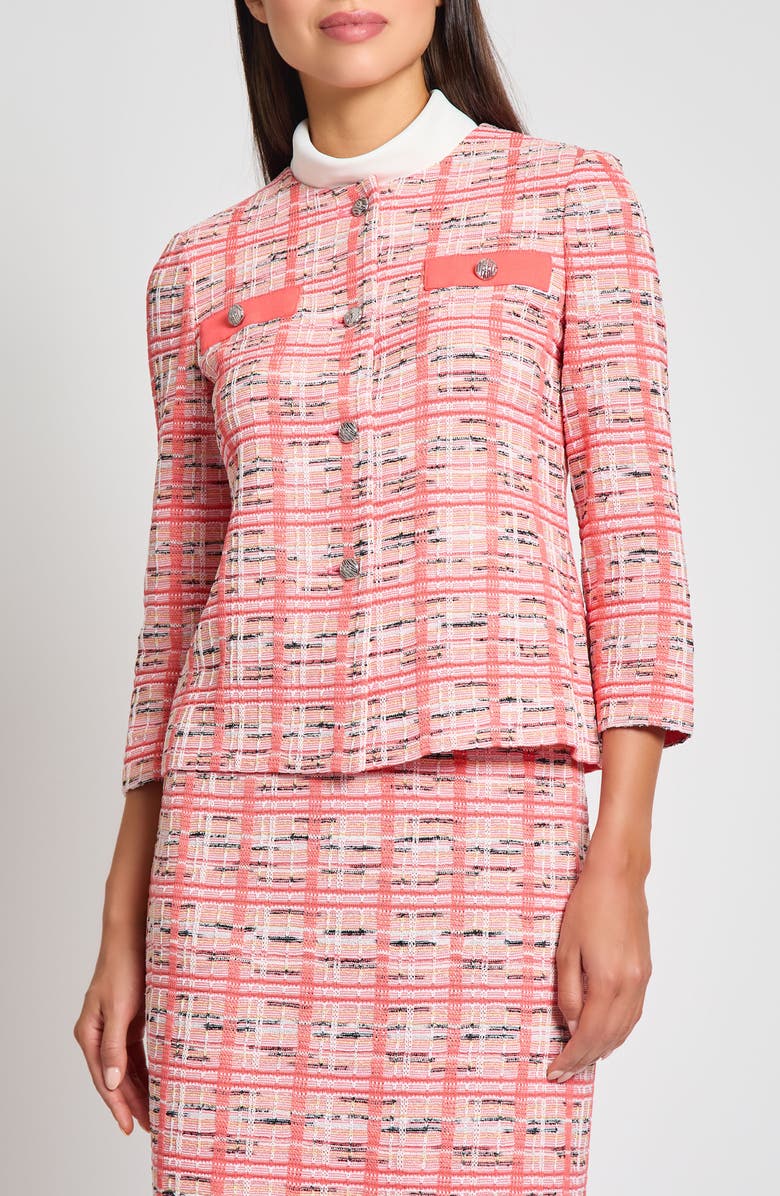 Ming Wang Plaid Knit Jacket, Main, color, 