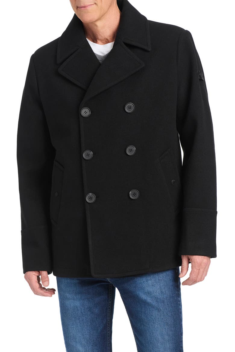 Double Breasted Water Resistant Coat, Alternate, color, BLACK