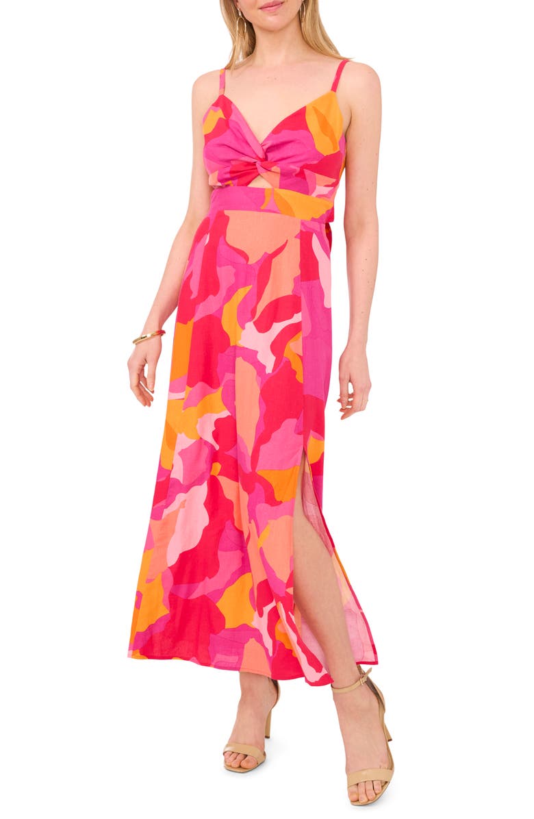 Halogen<sup>®</sup> Printed Cutout Tie Back Maxi Sundress, Alternate, color, Magenta