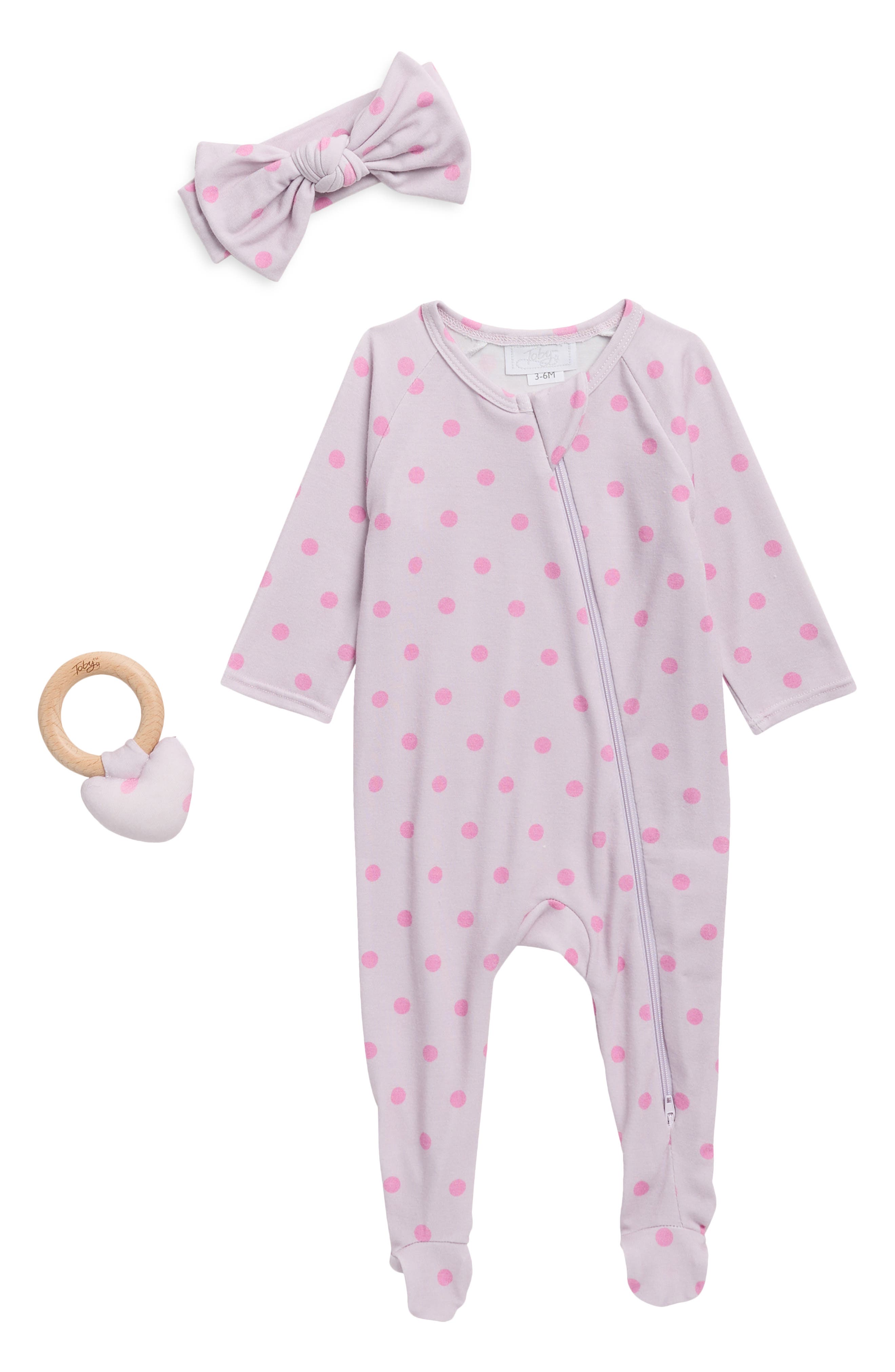 Kids' Polka Dot Footie, Headband & Rattle Set