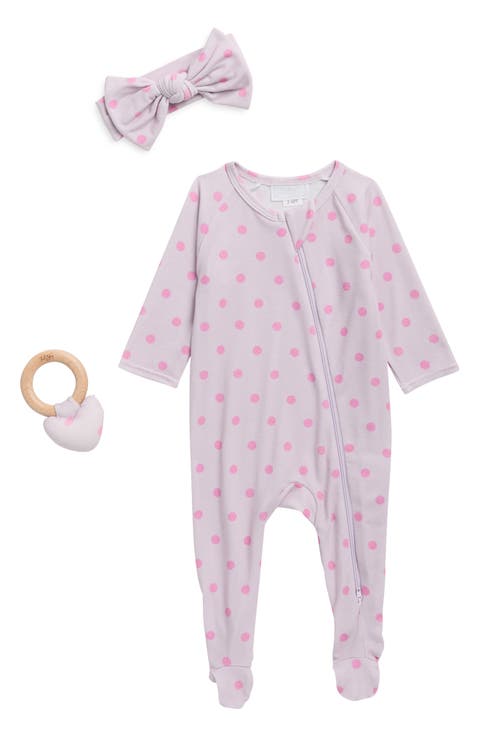 Kids' Polka Dot Footie, Headband & Rattle Set