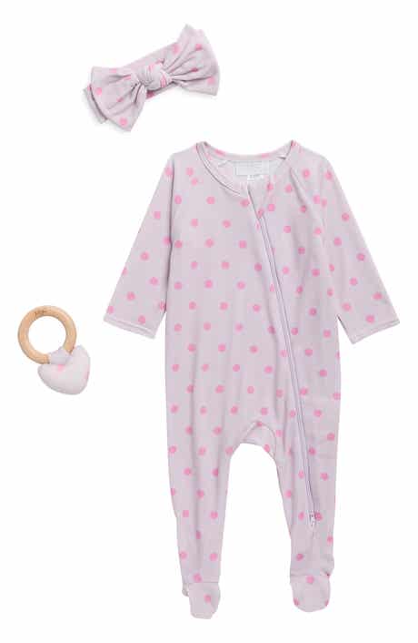 Kids' Polka Dot Footie, Headband & Rattle Set