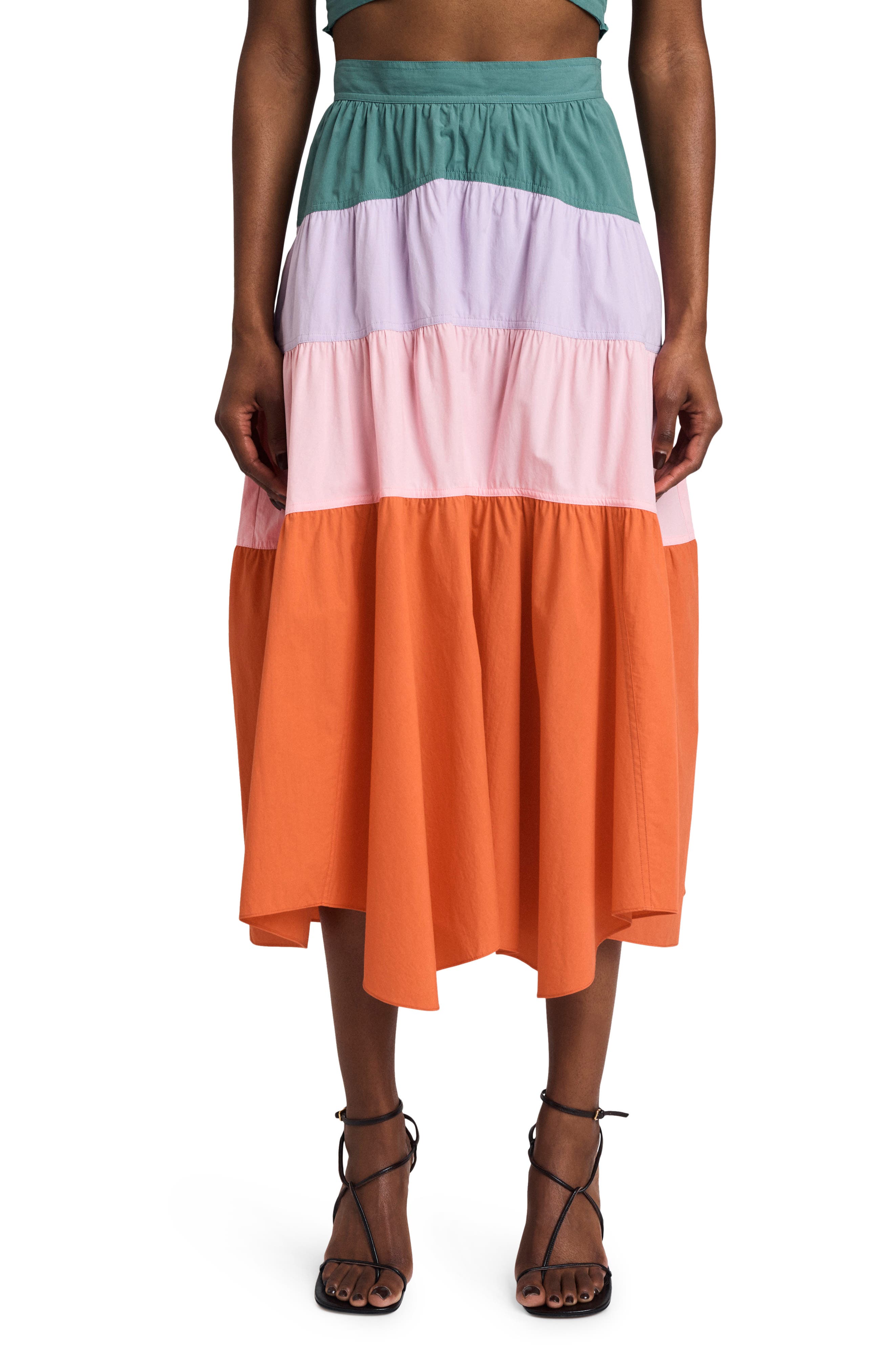 Derek Lam 10 Crosby Katalina Colorblock Tiered Cotton Skirt