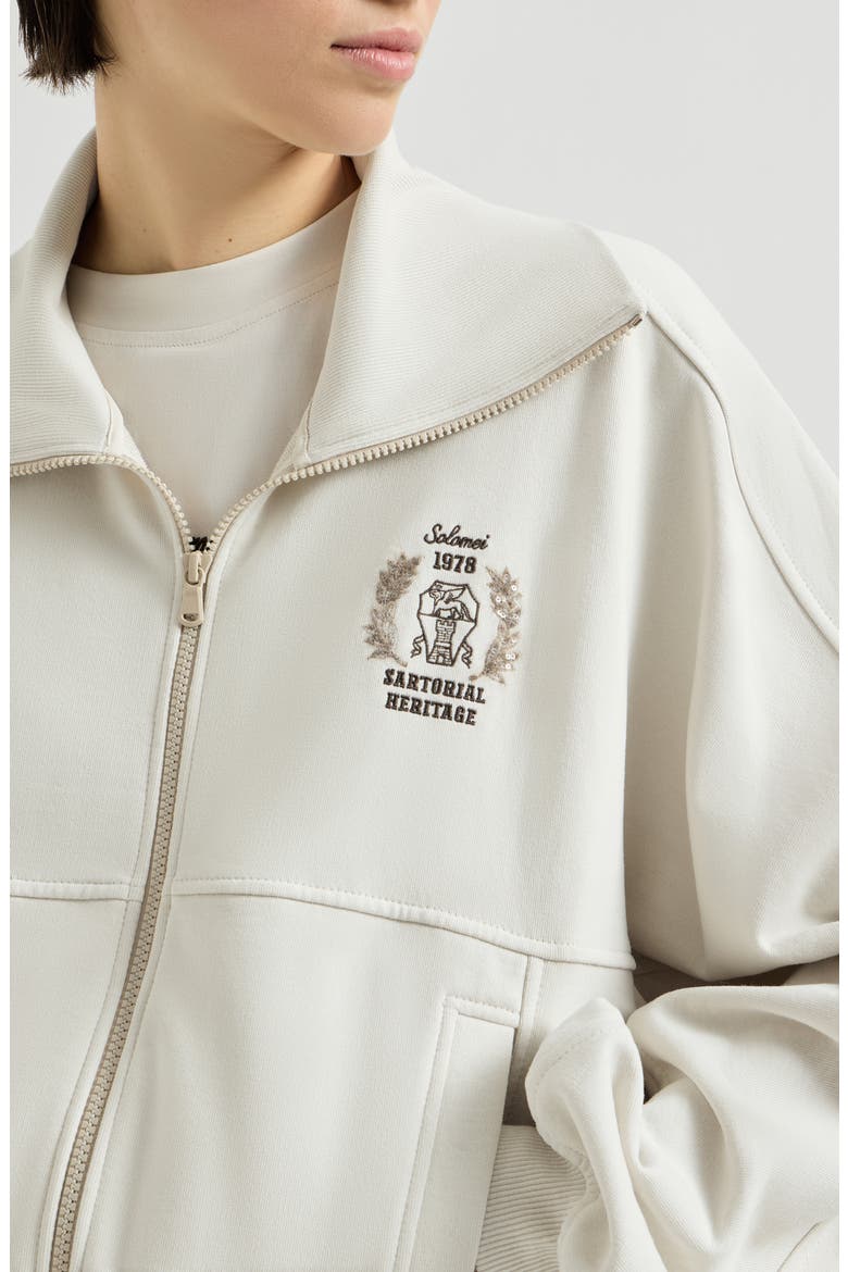Cotton smooth French terry sweatshirt with zip and embroidered logo, Alternate, color, Milk