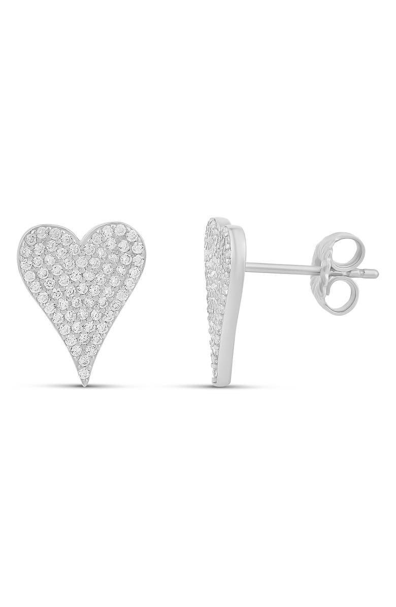 SHYMI Pavé Heart Stud Earrings, Main, color, Silver