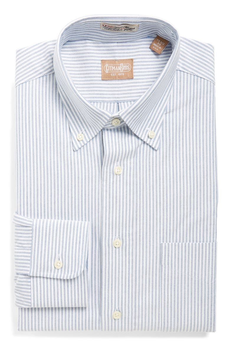 Cambridge Oxford Regular Fit Stripe Dress Shirt, Main, color, BLUE