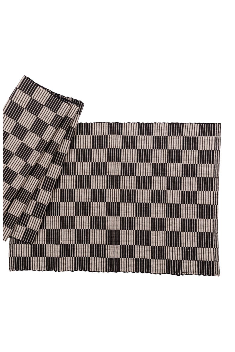 Handloomed Checkered Placemats - Set of 4, Main, color, Black