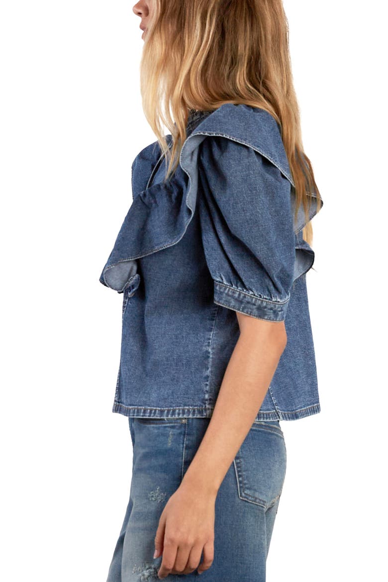 Daydream Ruffle Denim Shirt, Alternate, color, SHINE BLUE