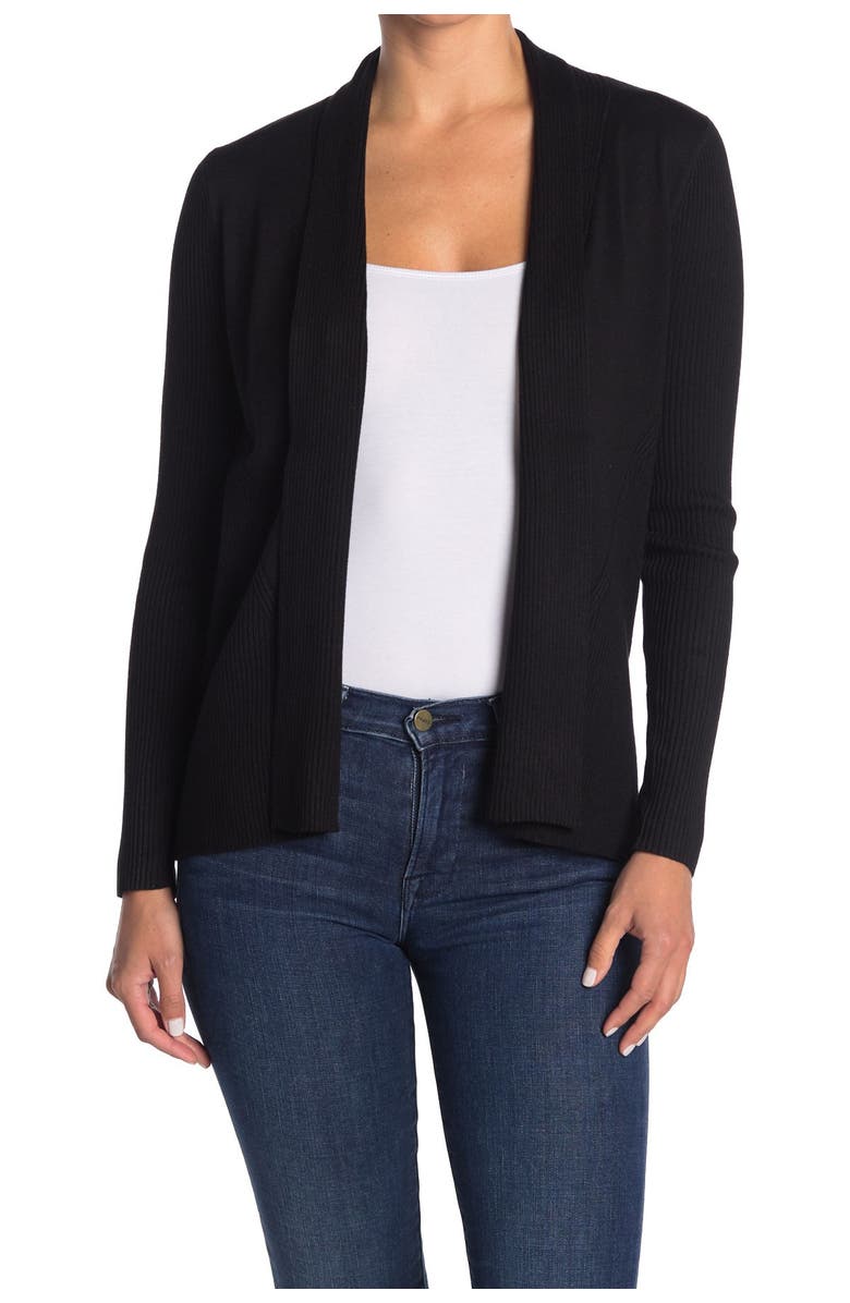 M Magaschoni Ribbed Shawl Collar Open Front Cardigan, Main, color,