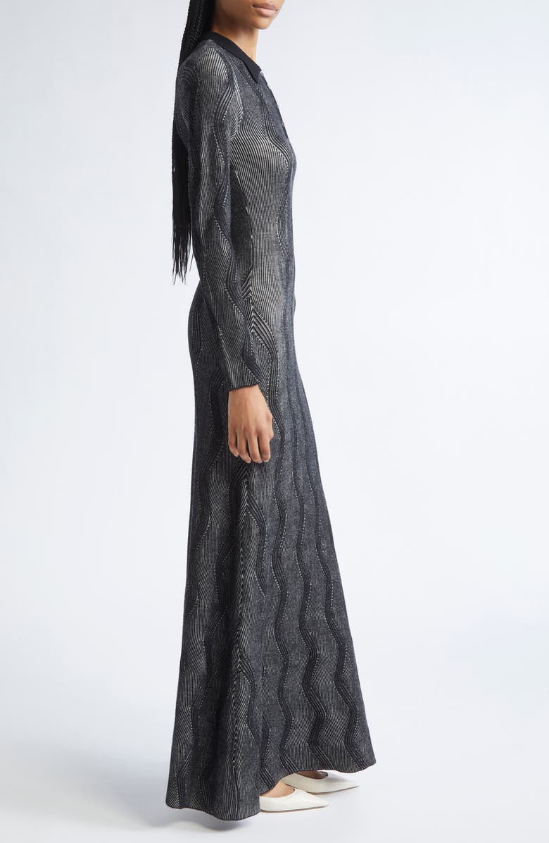 ZANKOV Mirabelle Long Sleeve Rib Merino Wool Maxi Sweater Dress, Alternate, color, Black/ Ivory
