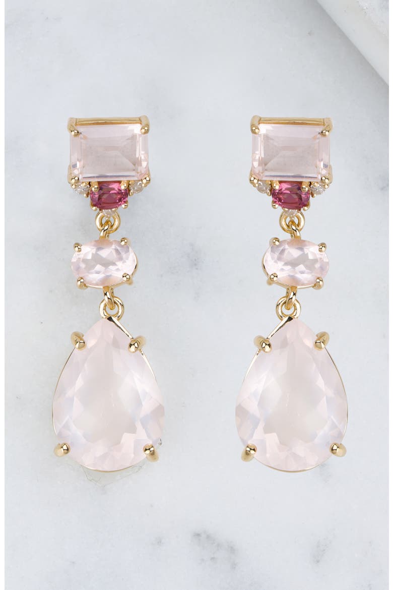 Rose Quartz & Rhodolite Drop Earrings, Alternate, color, PINK