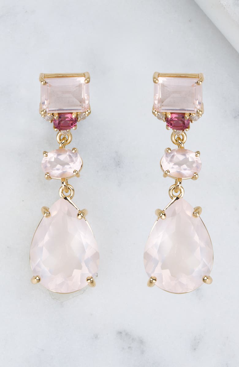 YS GEMS Rose Quartz & Rhodolite Drop Earrings, Alternate, color, Pink