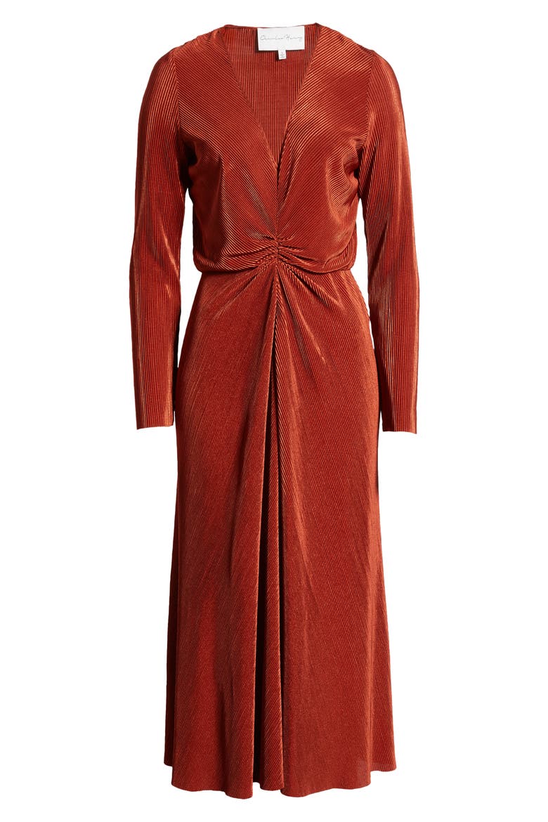 Gathered Long Sleeve A-Line Dress, Alternate, color, BRICK