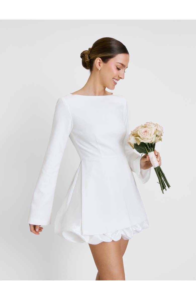 Six Stories Isla Split Sleeve Bubble Hem Mini Dress, Main, color, White