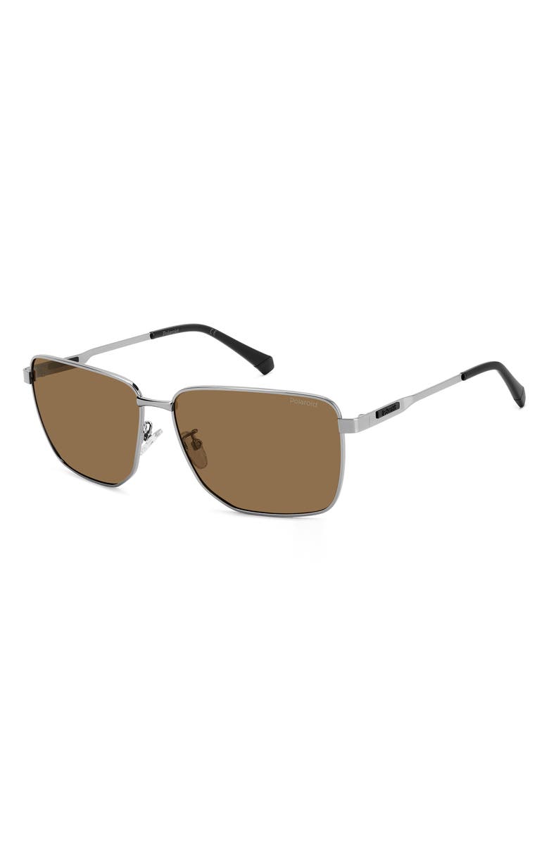 Polaroid 62mm Polarized Oversize Square Sunglasses, Alternate, color, Ruthenium/ Bronze Polar