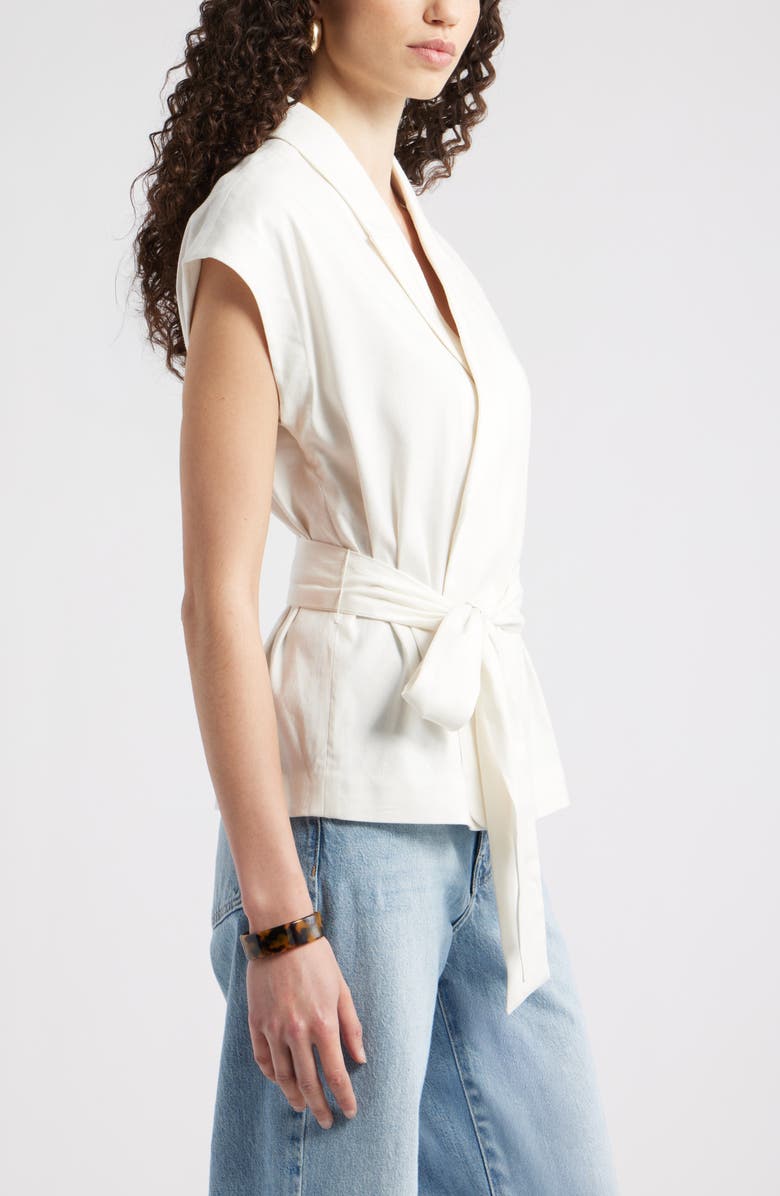 Nordstrom Sleeveless Linen Blend Blazer, Alternate, color, Ivory Tofu