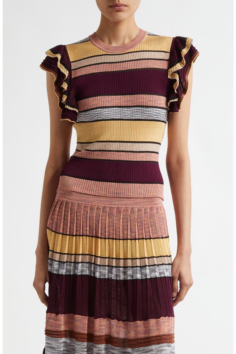 Cecile Metallic Stripe Knit Top, Main, color, SUNDOWN
