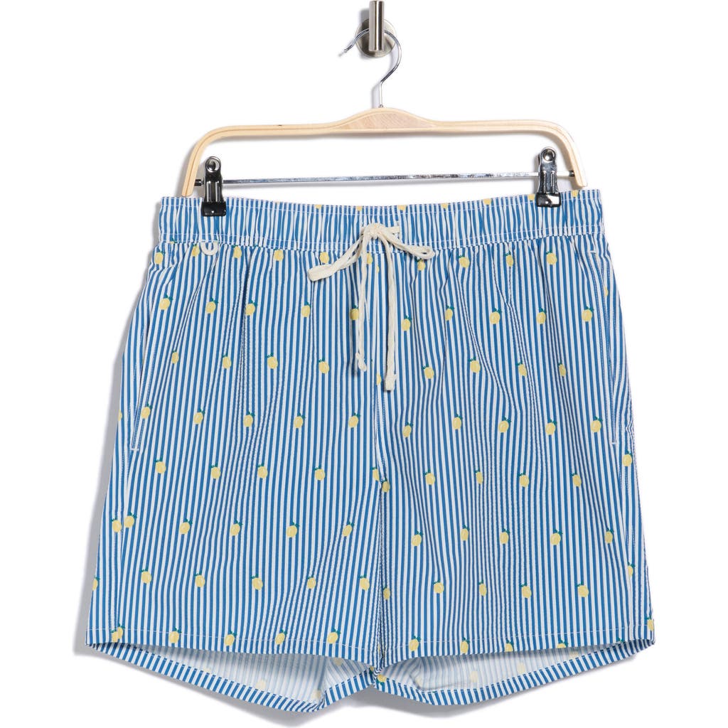 Rainforest Lemon Seersucker Swim Trunks In Blue