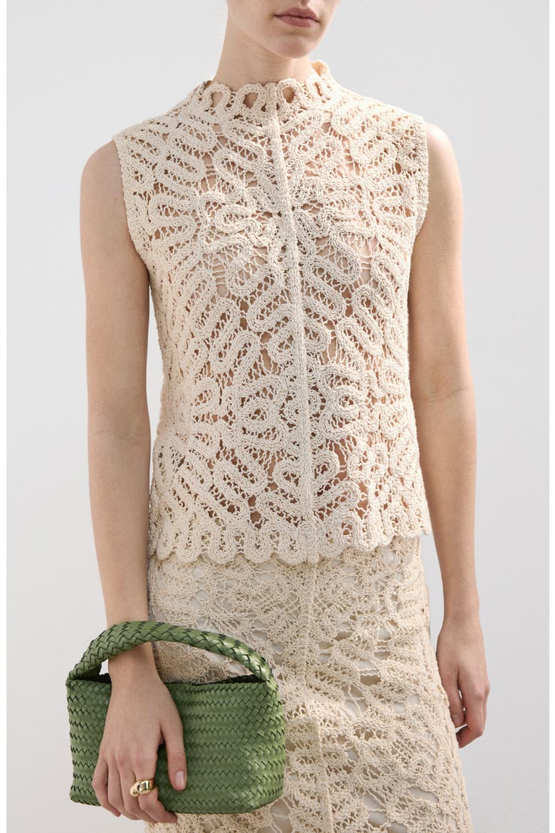 Setenta Openwork Knit Mock Neck Top, Main, color, SAND