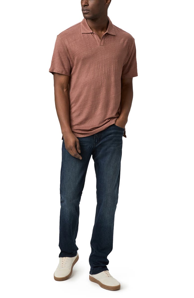 PAIGE Shelton Slub Linen & Cotton Polo, Alternate, color, Barrel Wood