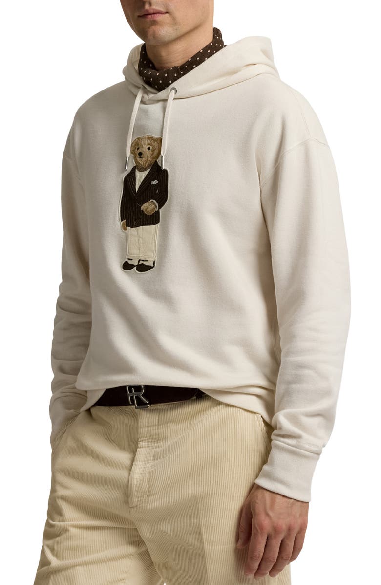 Ralph Lauren Purple Label Felpa Bear Appliqué Cotton & Cashmere Hoodie, Alternate, color, Classic Cream