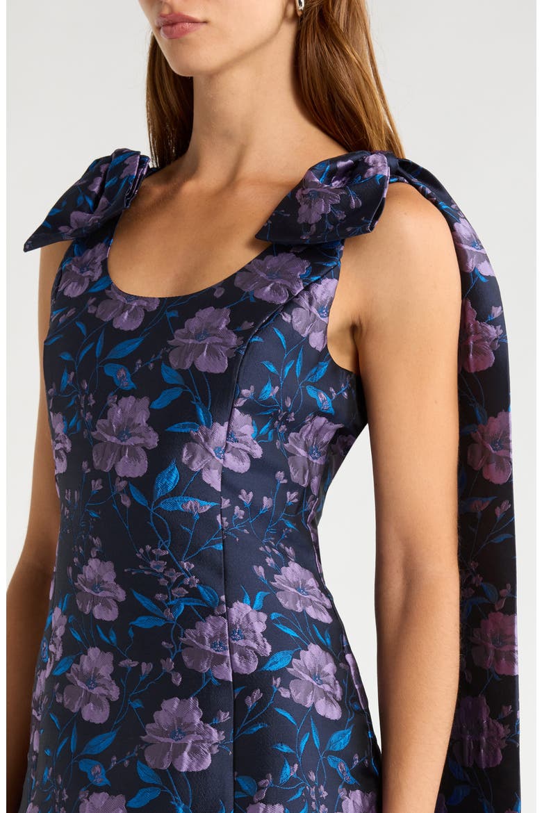 Nicole Floral Jacquard Bow Minidress, Alternate, color, NAVY-MULTI