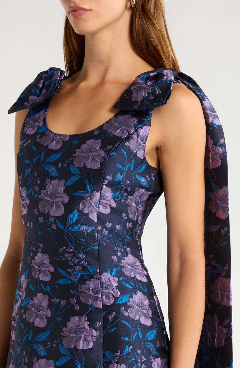 SUGARLIPS Nicole Floral Jacquard Bow Minidress, Alternate, color, Navy-Multi