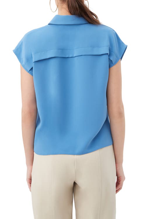 Trina Turk Cheri Cap Sleeve Pleat Front Top In Blue