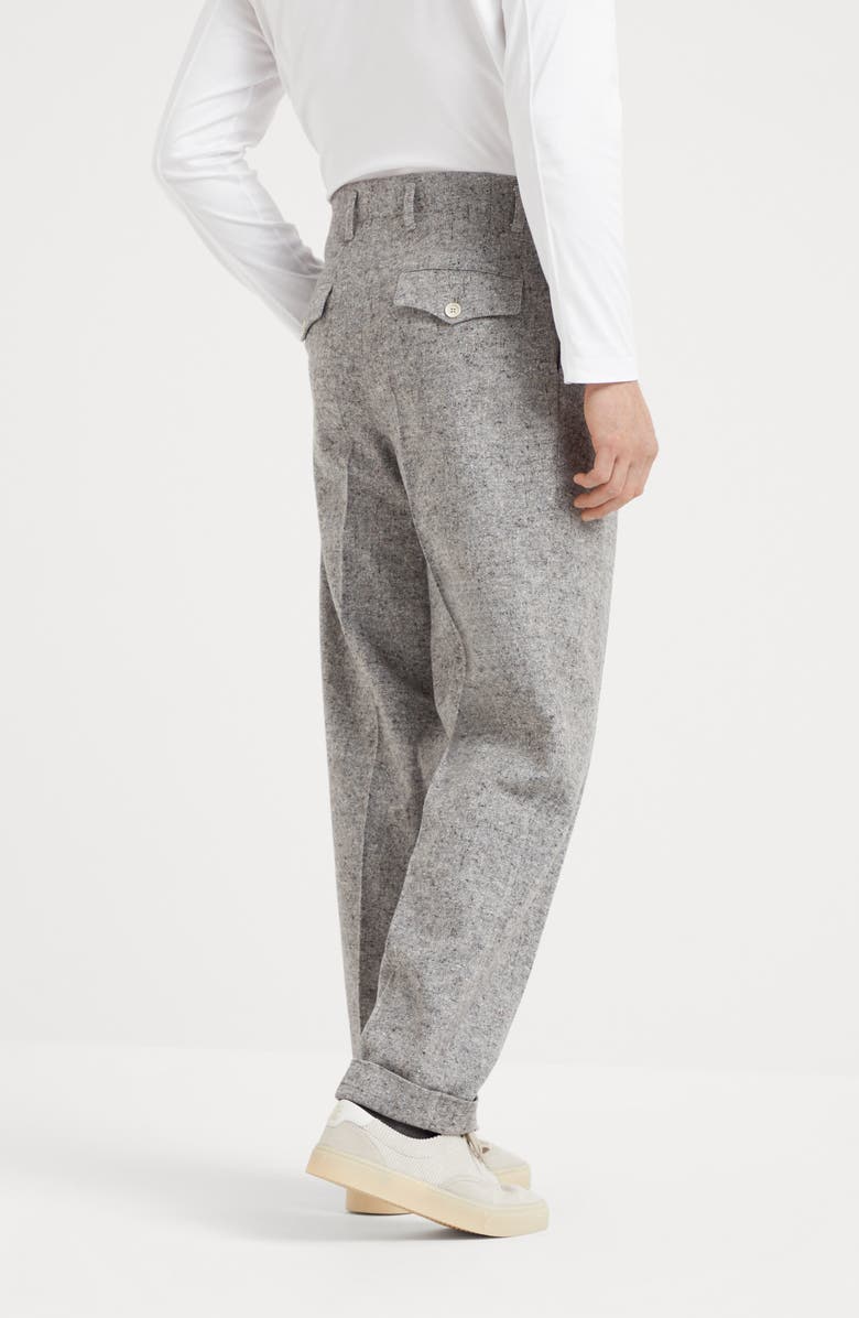 Brunello Cucinelli Virgin wool and silk donegal relaxed fit trousers with double pleats, Alternate, color,
