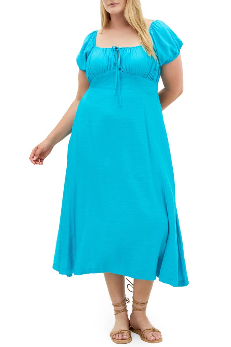 Abbigail Midi Peasant Dress, Main, color, AZURE