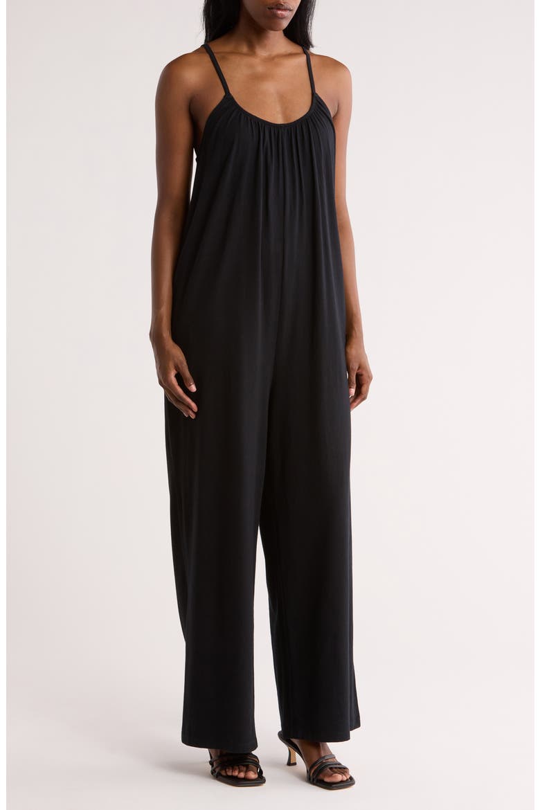 Slouchy Wide Leg Organic Cotton Jumpsuit, Main, color, BLACK
