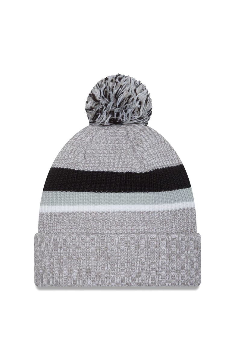 New Era Men's New Era Heather Gray Las Vegas Raiders Cuffed Knit Hat with Pom, Alternate, color, Heather Gray